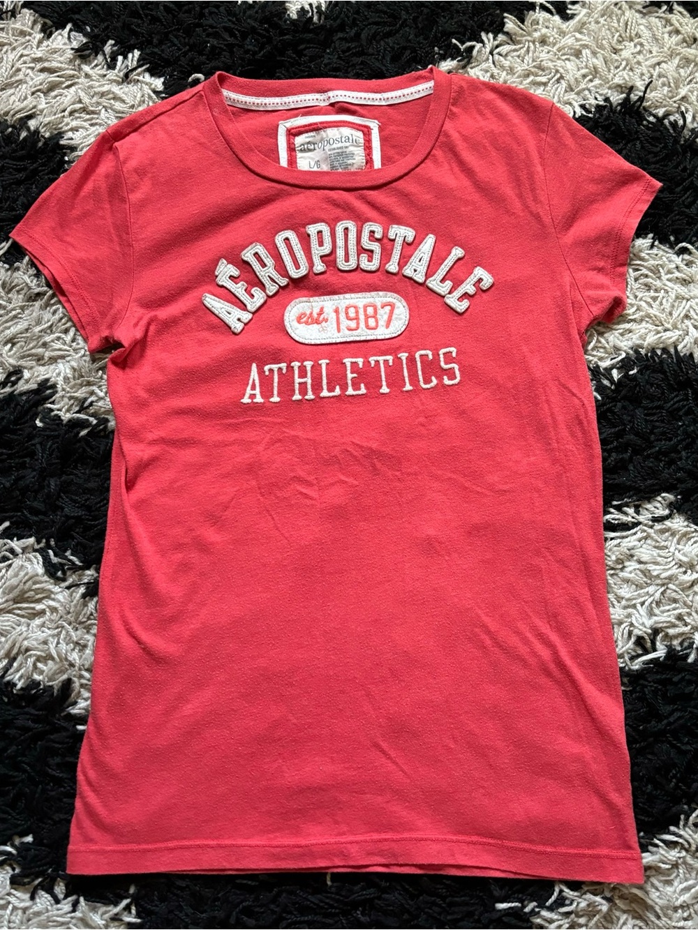 Aeropostale Athletics Logo Appliqué Light Red White Tshirt